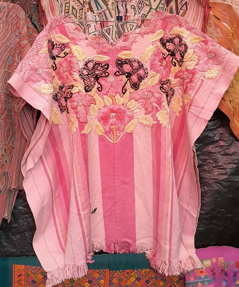 Pink Santiago huipil with butterflies