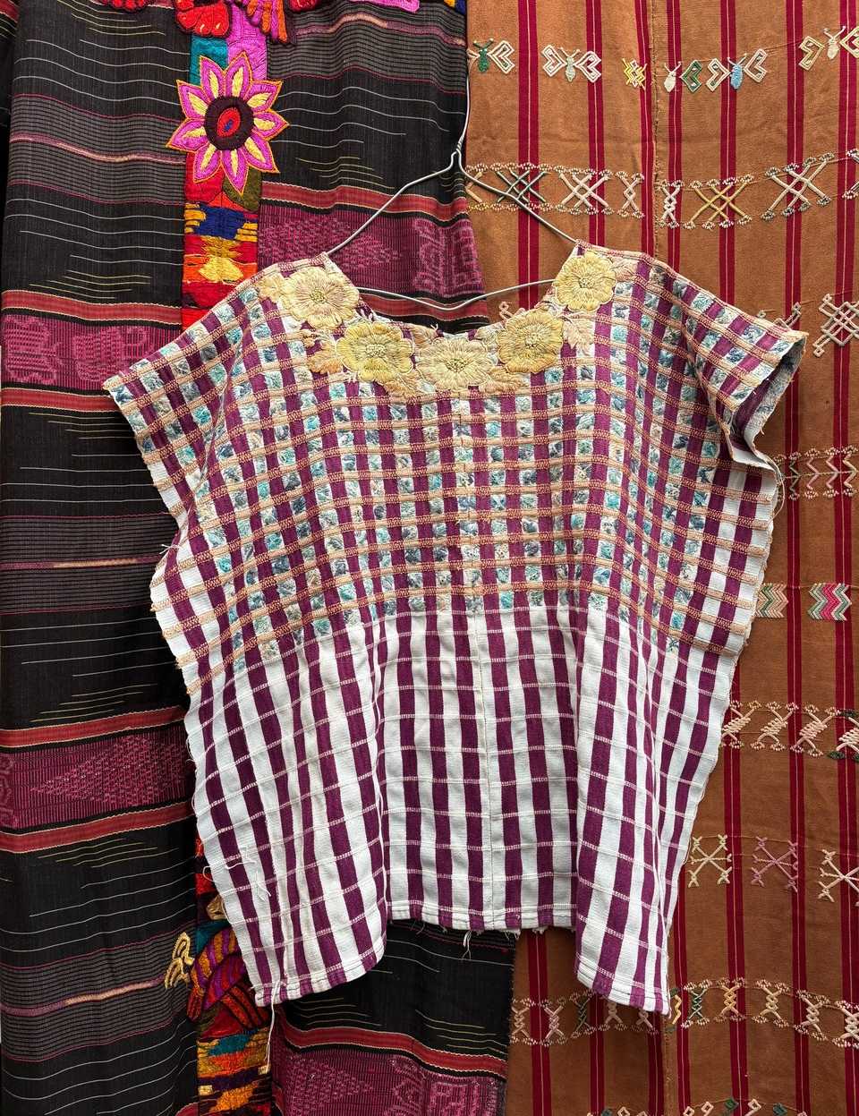 Burgundy and white check Santiago huipil #4-245