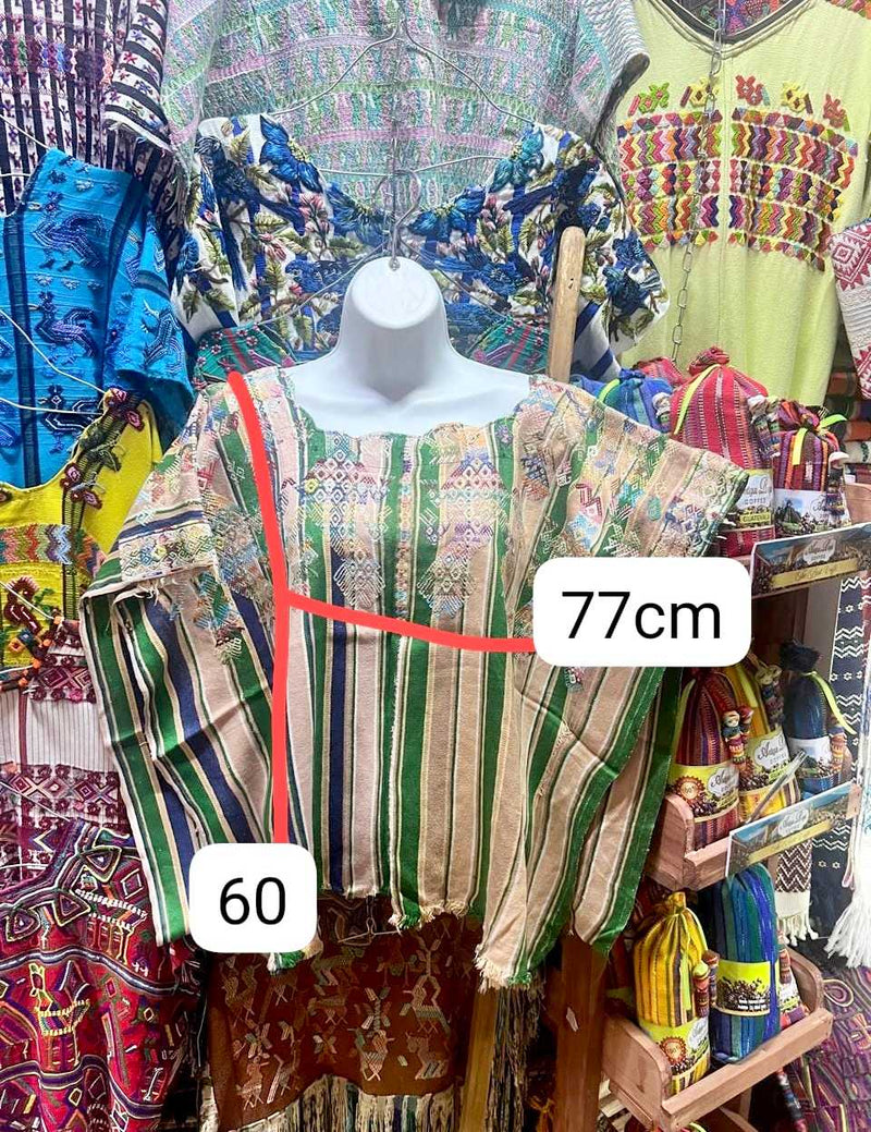 Green and Beige Striped Nahuala Huipil #6-353