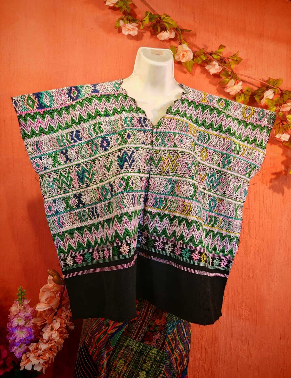 Green and pink Comalapa huipil #4-19