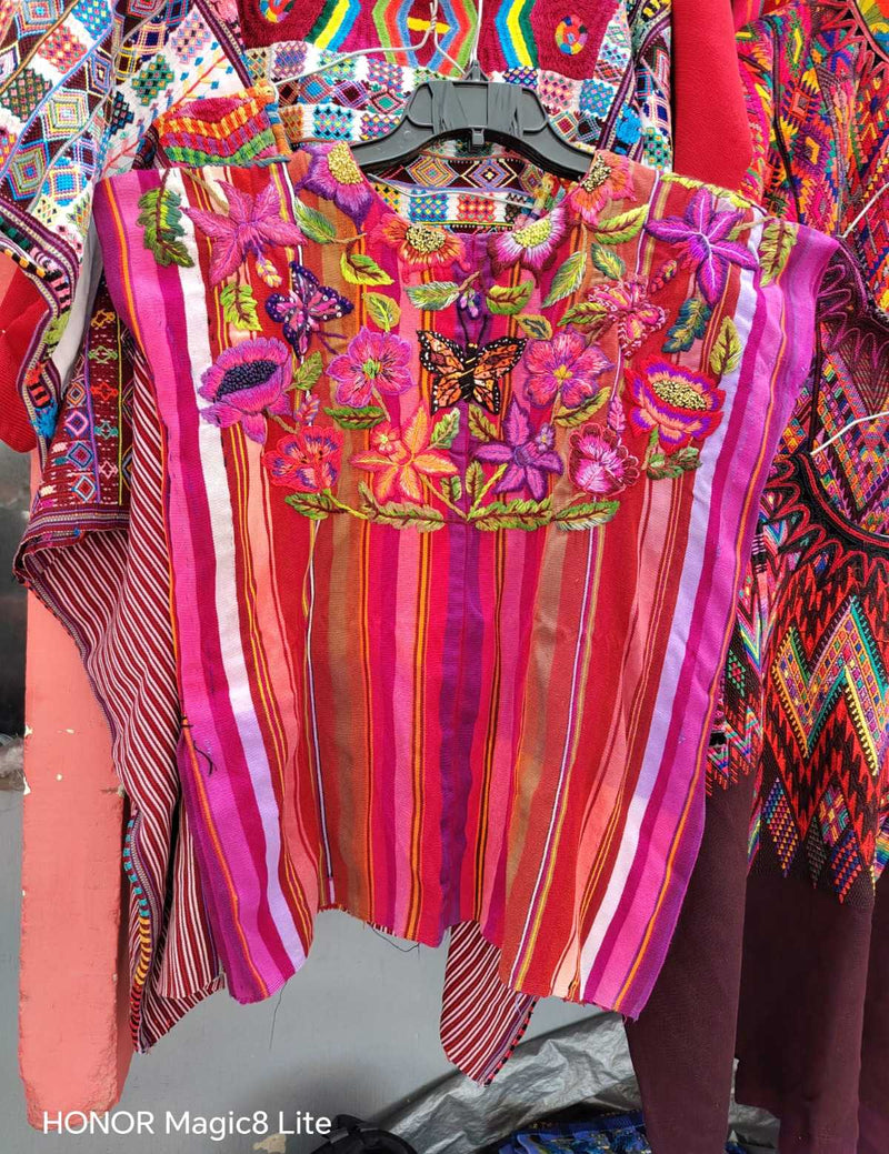 Pink floral and butterfly Santiago Huipil #6-207