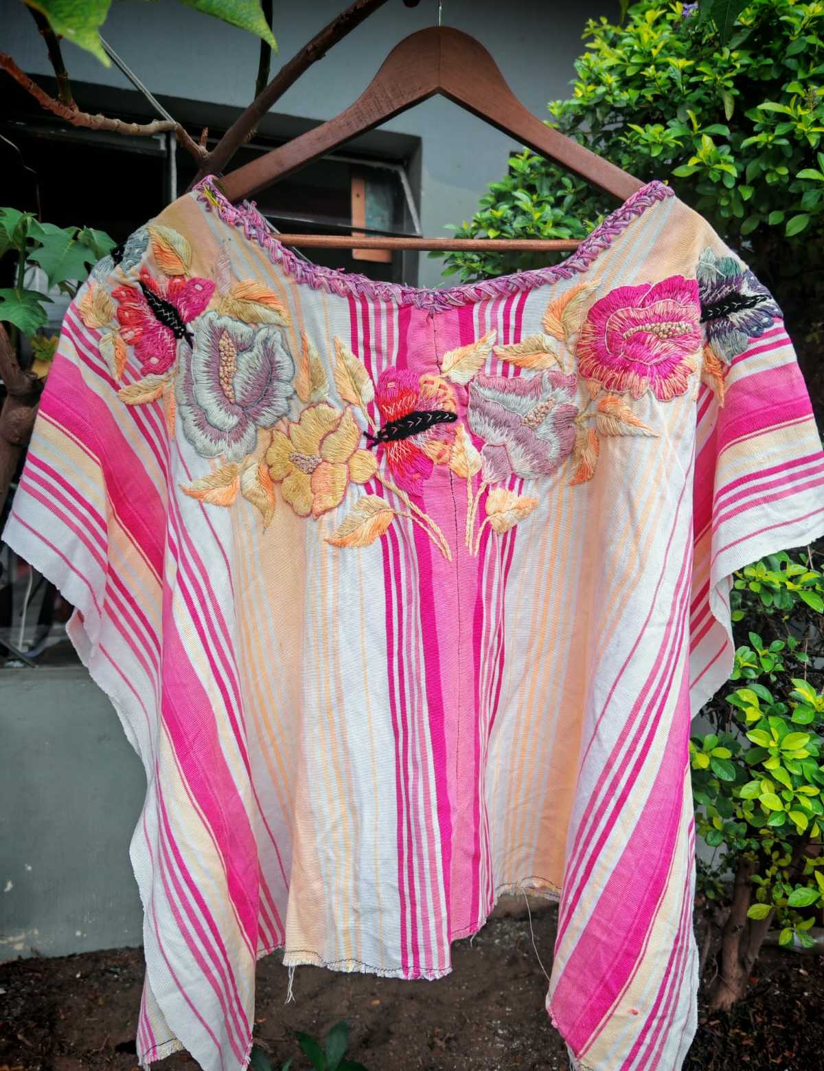 Pink and pale coral Santaigo huipil #6-183