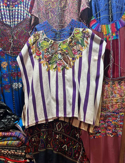 (Reserved for Cheryl) Purple striped Santiago huipil #3-64