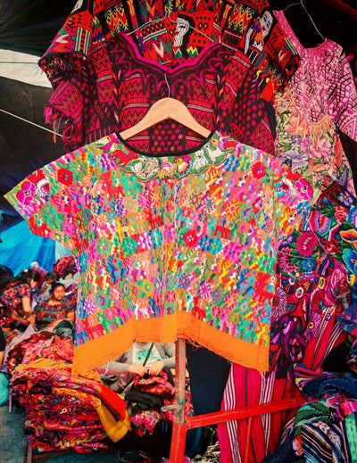 (Reserved for Karen) Colourful orange Coban huipil #2-82