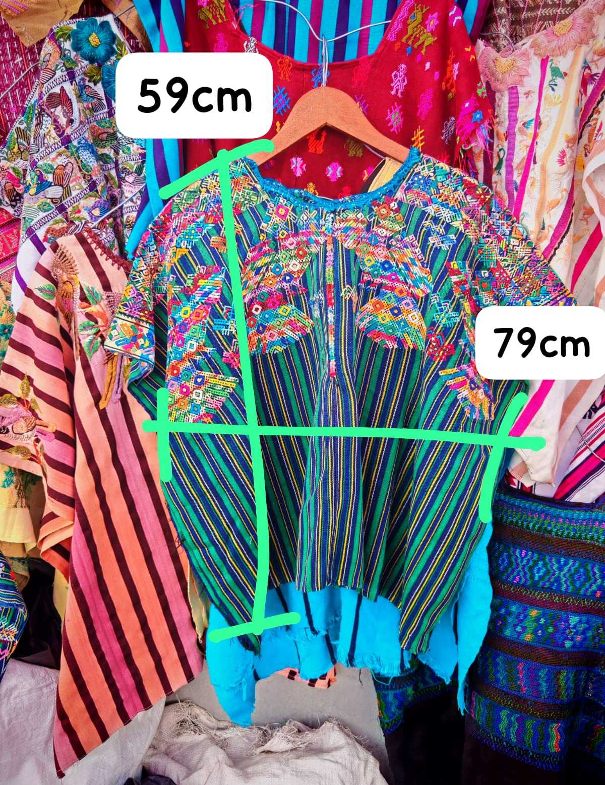 Striped blue and green Nahuala huipil #2-80