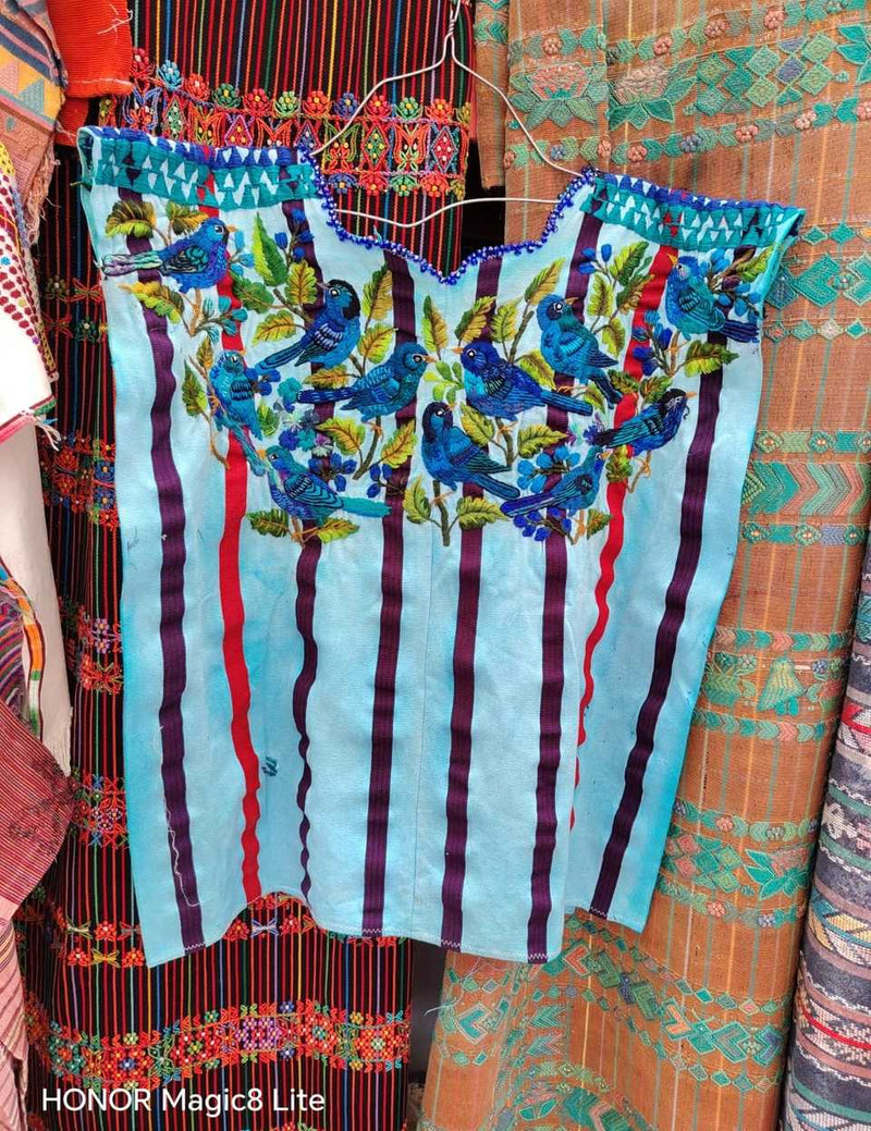 Blue with red stripe Santiago huipil #5-114
