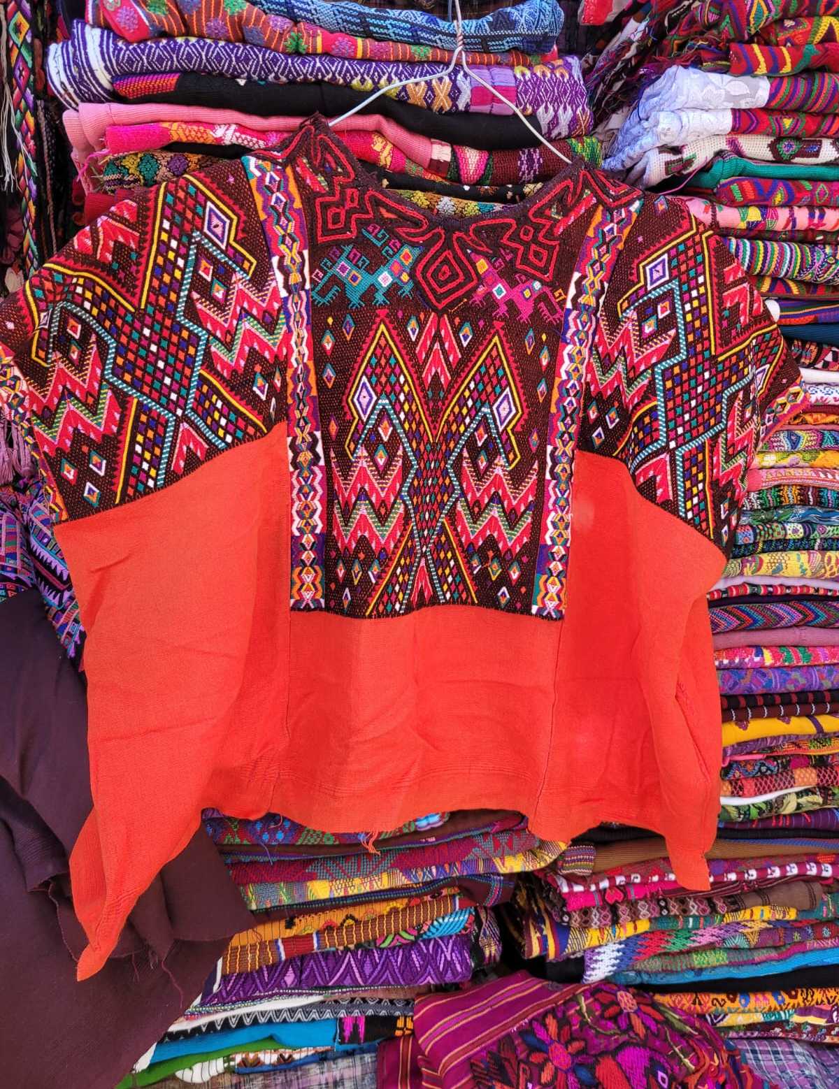 Red and brown Chichicastenango huipil #2-50