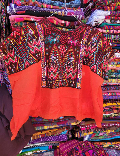 Red and brown Chichicastenango huipil #2-50