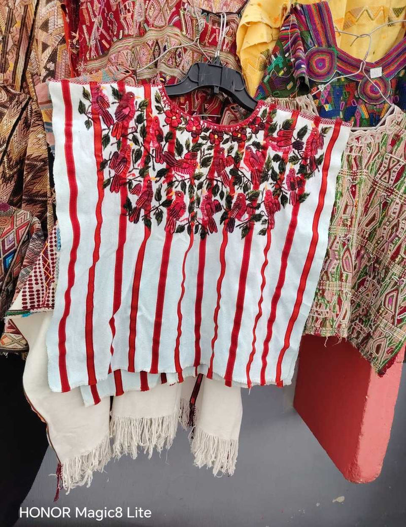 Red and white birds Santiago huipil #5-38