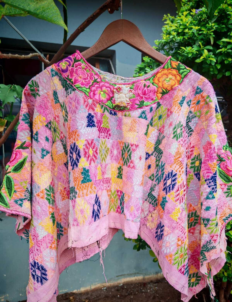 Pink floral Coban huipil #6-186