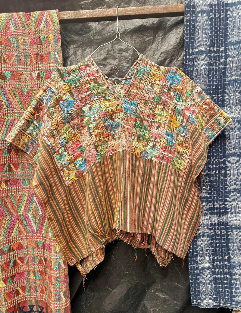 Striped beige Nahuala huipil #4-103