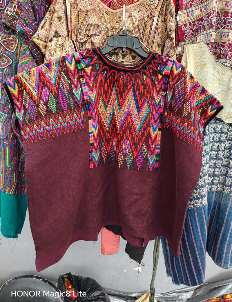 Maroon and red Chichicastenango huipil #5-357