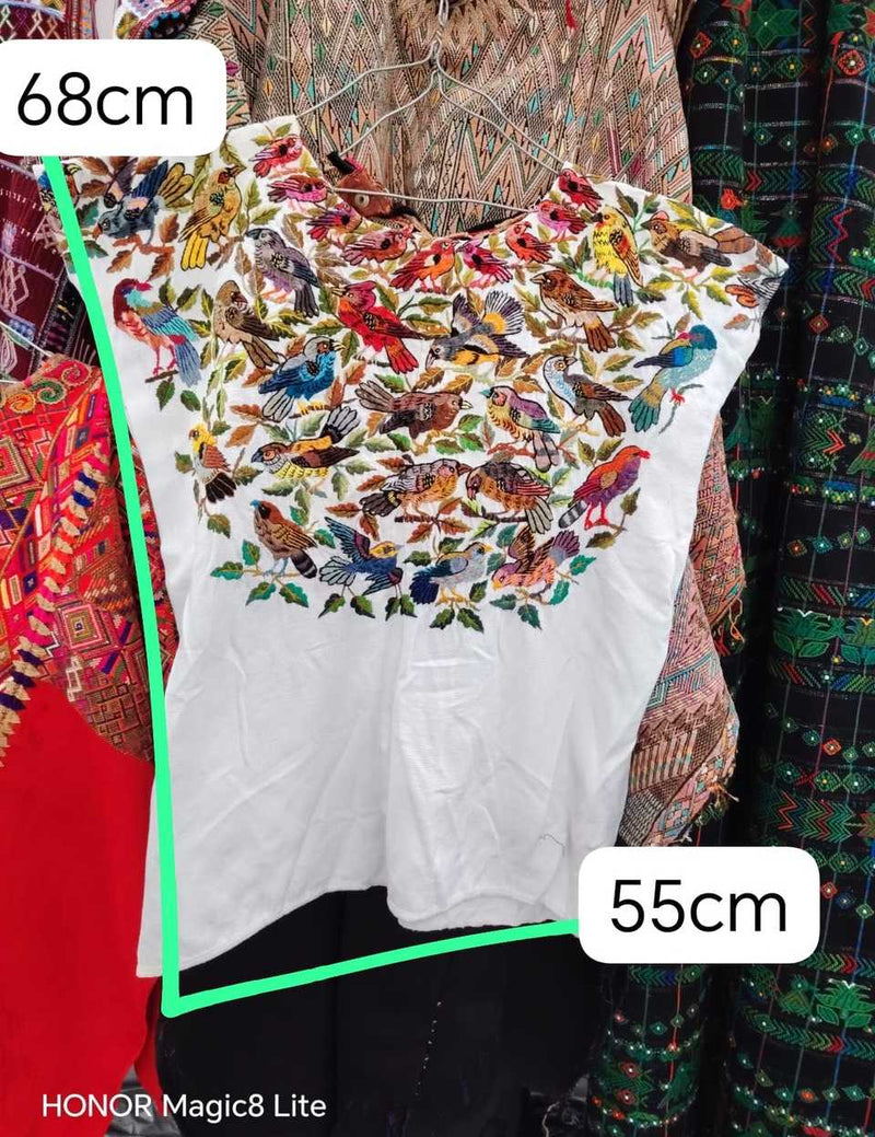 (Reserved for April) Colourful on white Santiago huipil #5-396