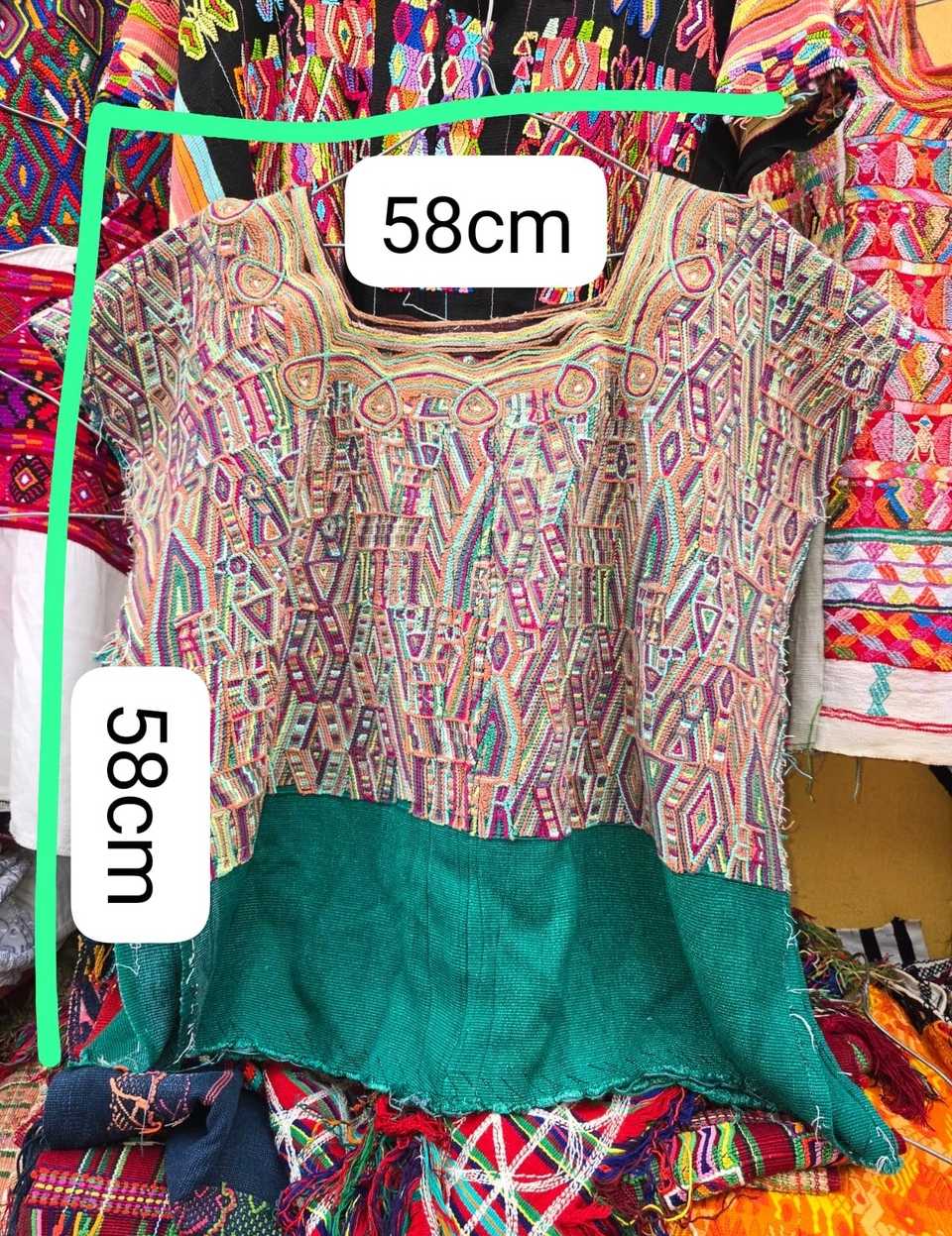 Coral and green Nebaj huipil #5-95