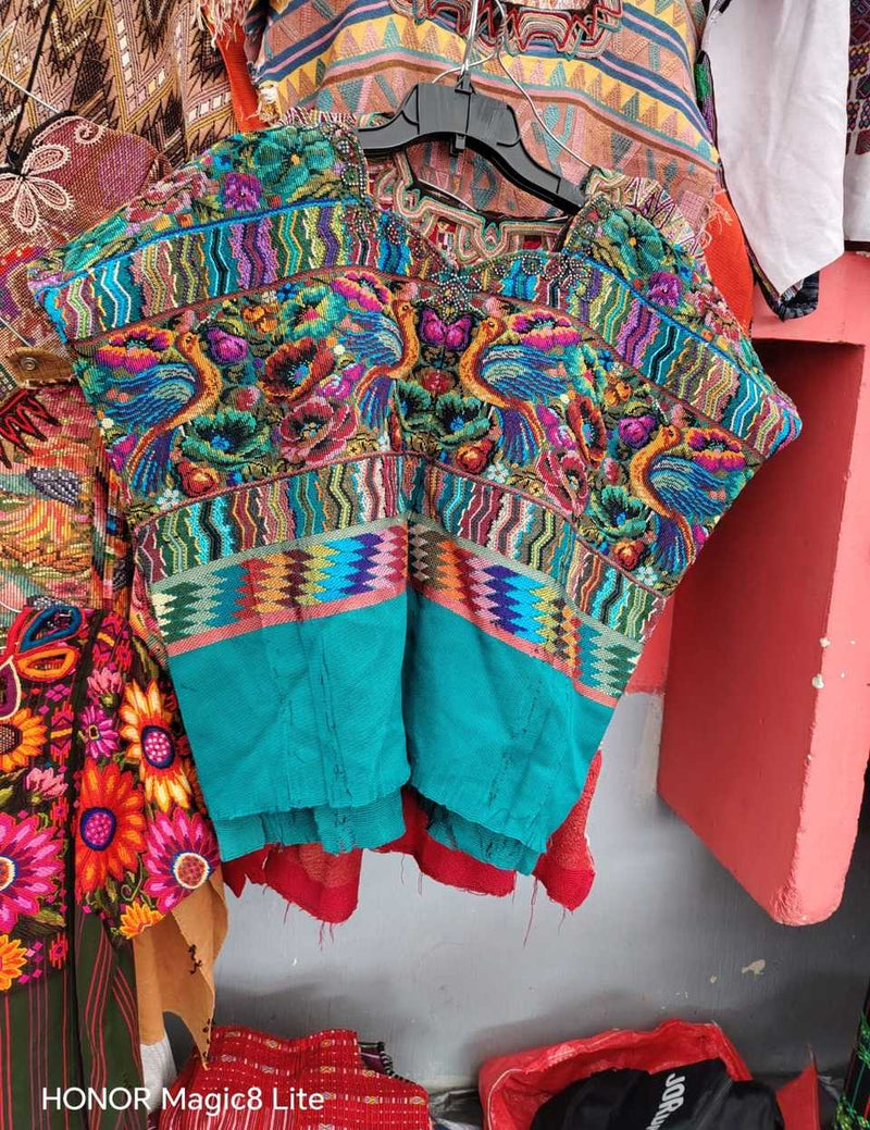 Colourful on turquoise guas Calientas huipil #5-170