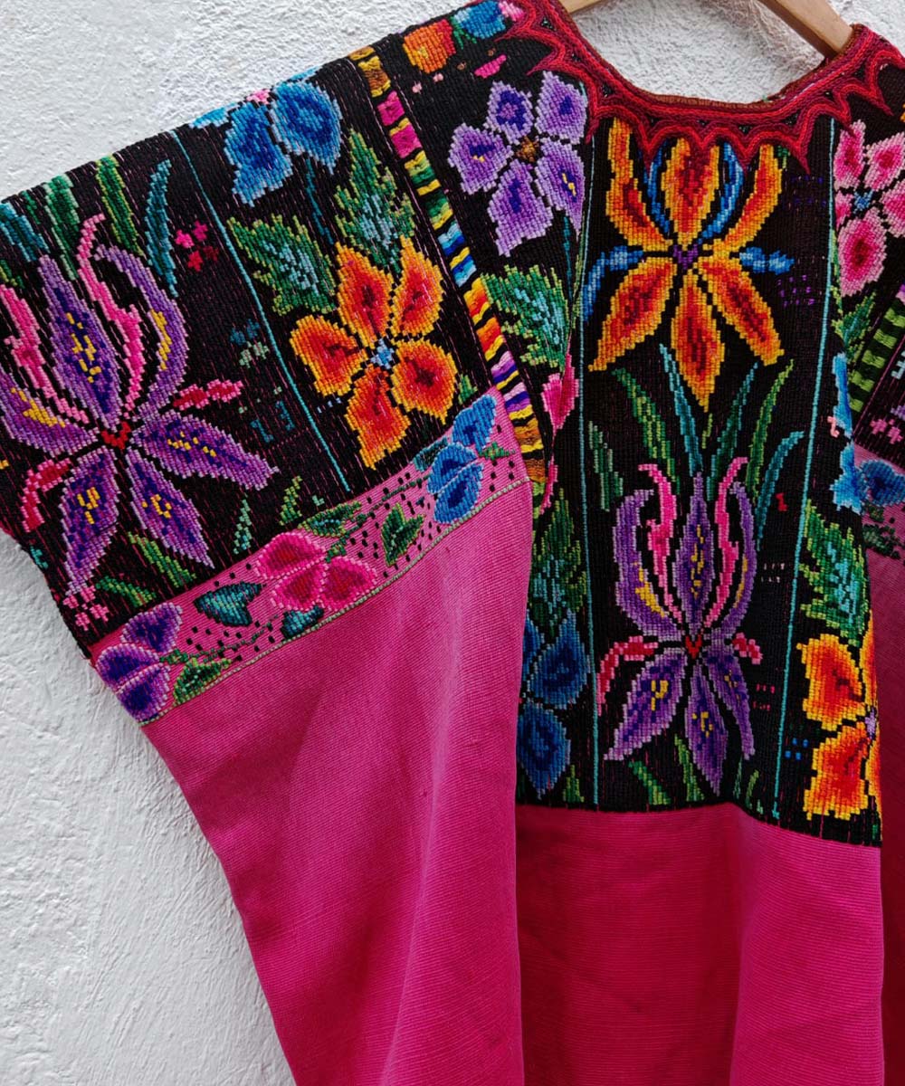 Hot pink floral Chichi huipil