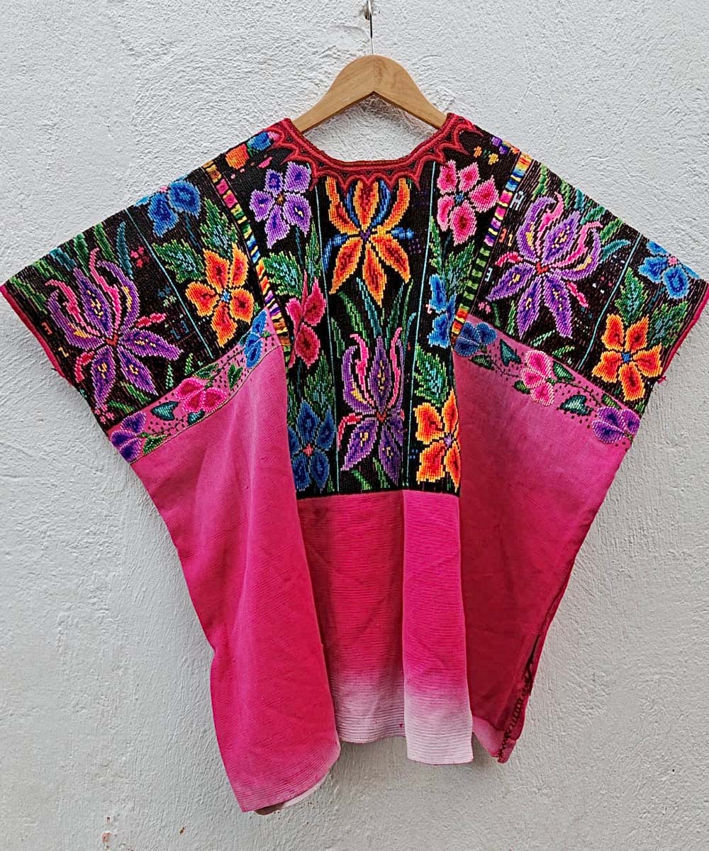 Hot pink floral Chichi huipil