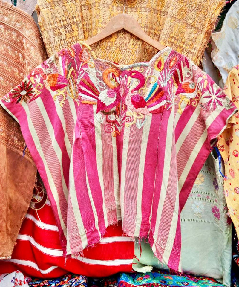 Striped Chichi huipil with birds