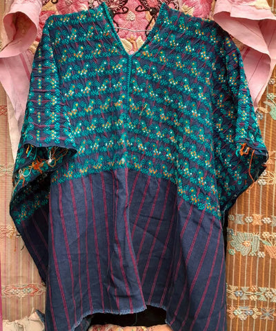 Nahuala huipil with turquoise chickens