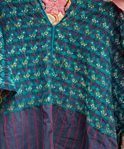 Nahuala huipil with turquoise chickens