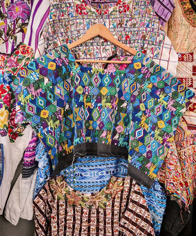 Colorful blue Coban huipil