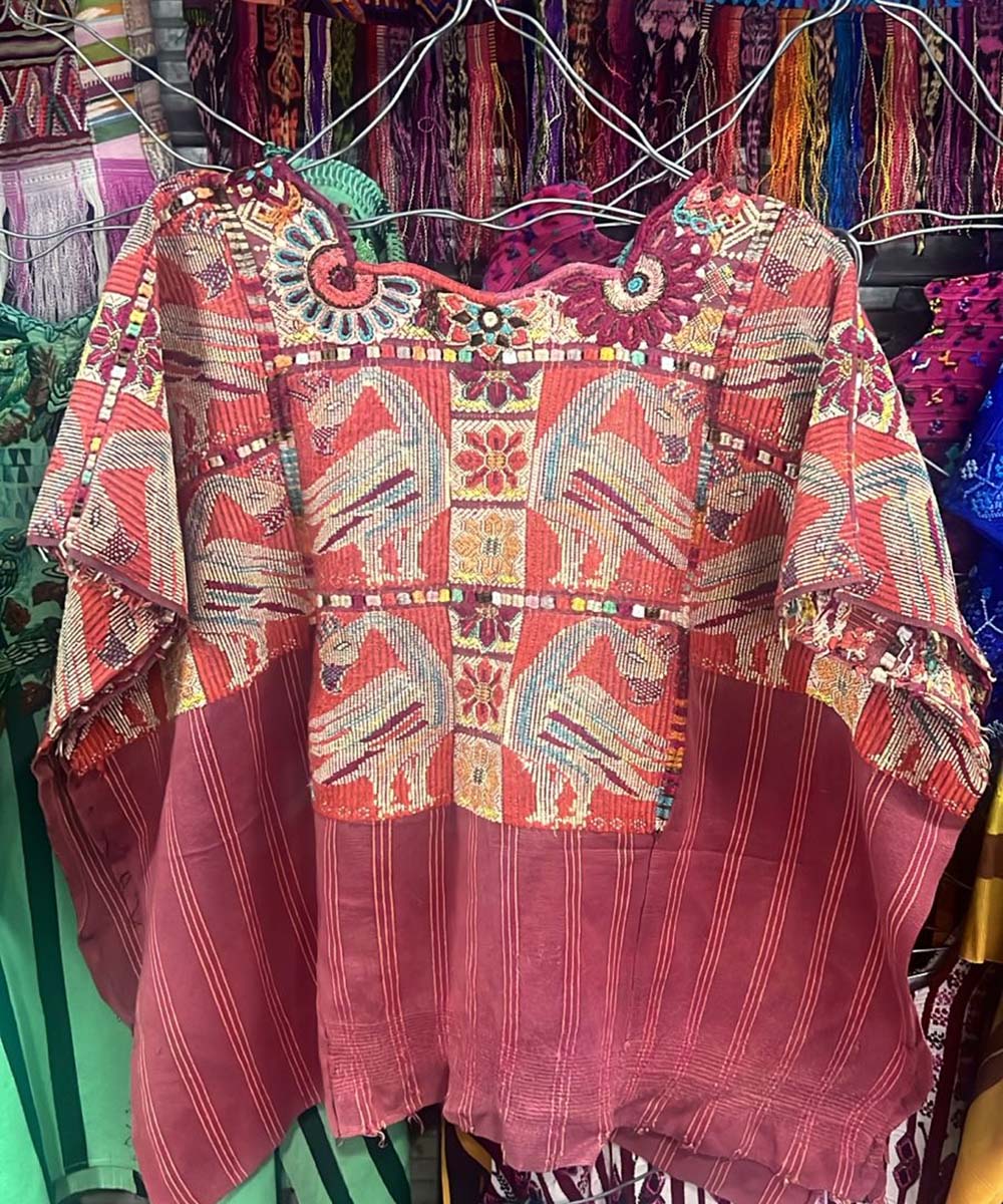 Warm pink Chichi huipil with silk embroidery