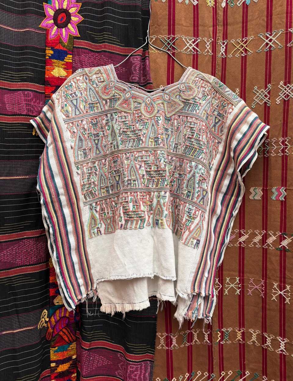 Pale blue and coral Nebaj huipil #4-240