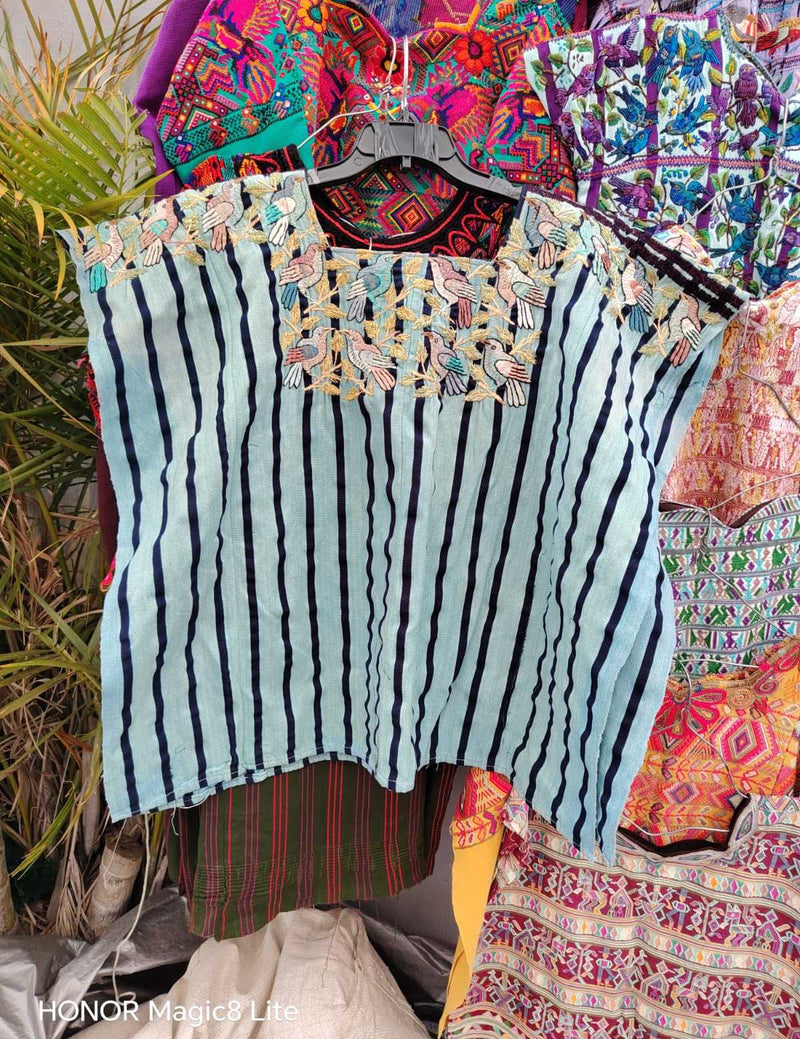 Blue and black striped Santiago huipil #4-188