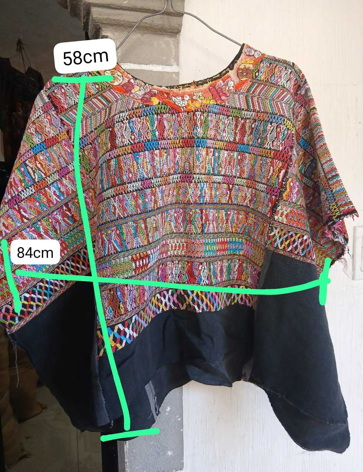 Colourful on black San Juan Cotzal huipil #2-26