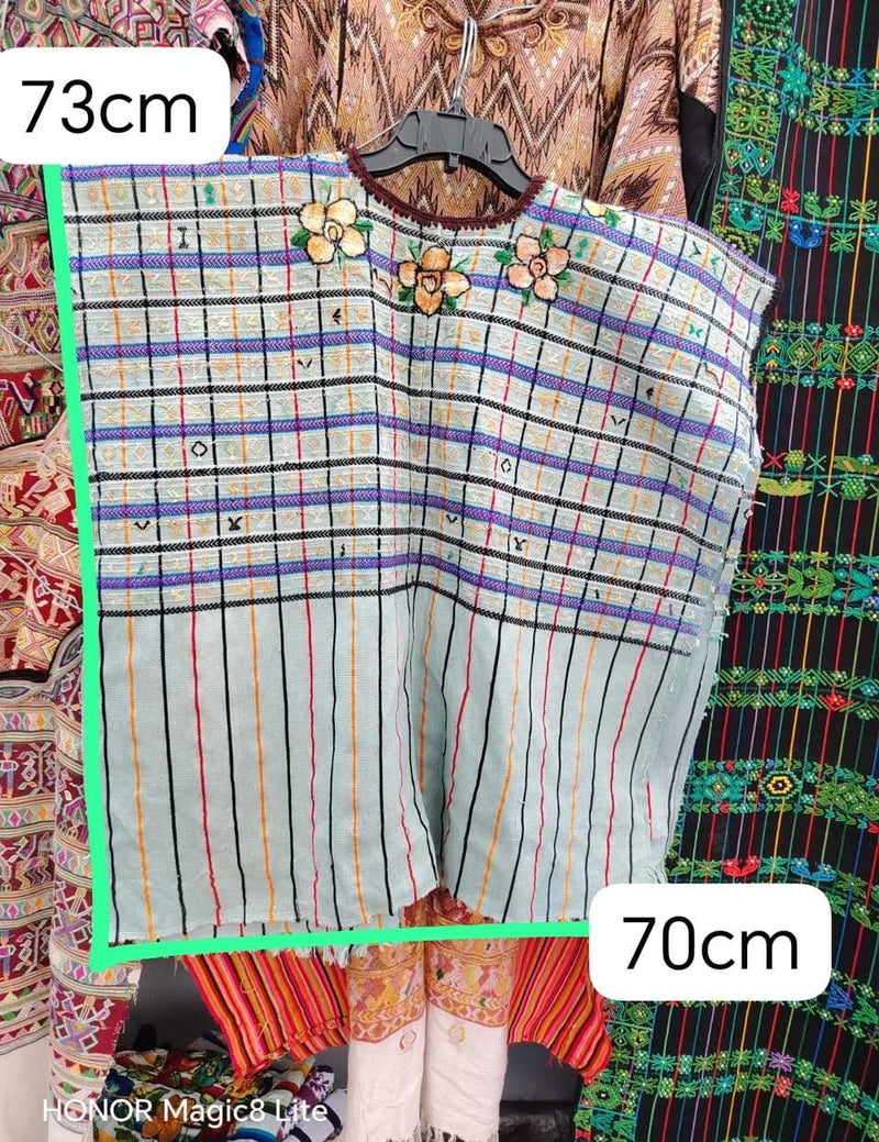 Pale blue and purple gingham Santiago huipil #5-288