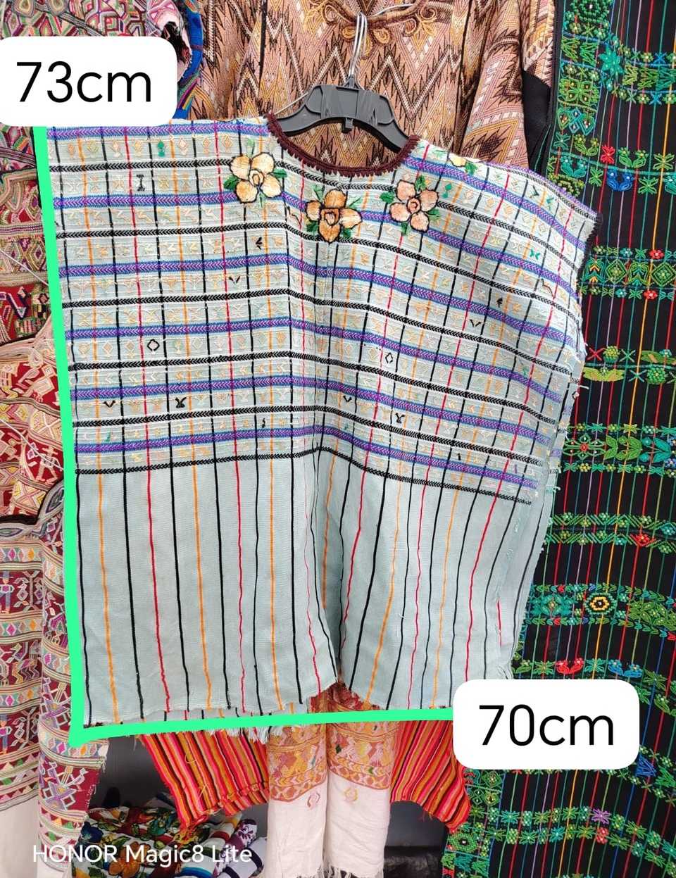Pale blue and purple gingham Santiago huipil #5-288