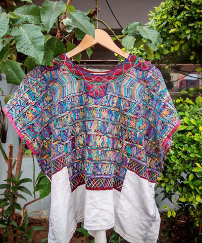 Vintage Guatemalan huipil with handwoven Mayan embroidery