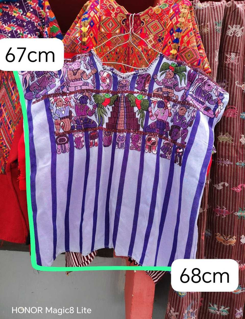 Lilac Mayan figures San Lucas Toliman huipil #6-6