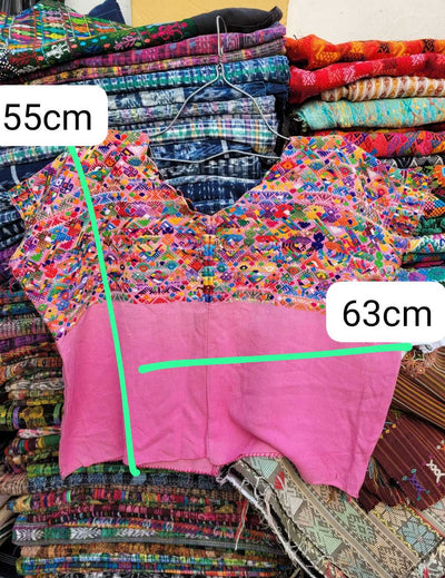 (Reserved for Sarah) Colourful on pink Nahuala huipil #2-40