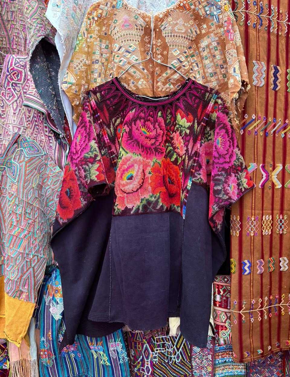 Old fashioned roses Chichicastenango huipil #3-15