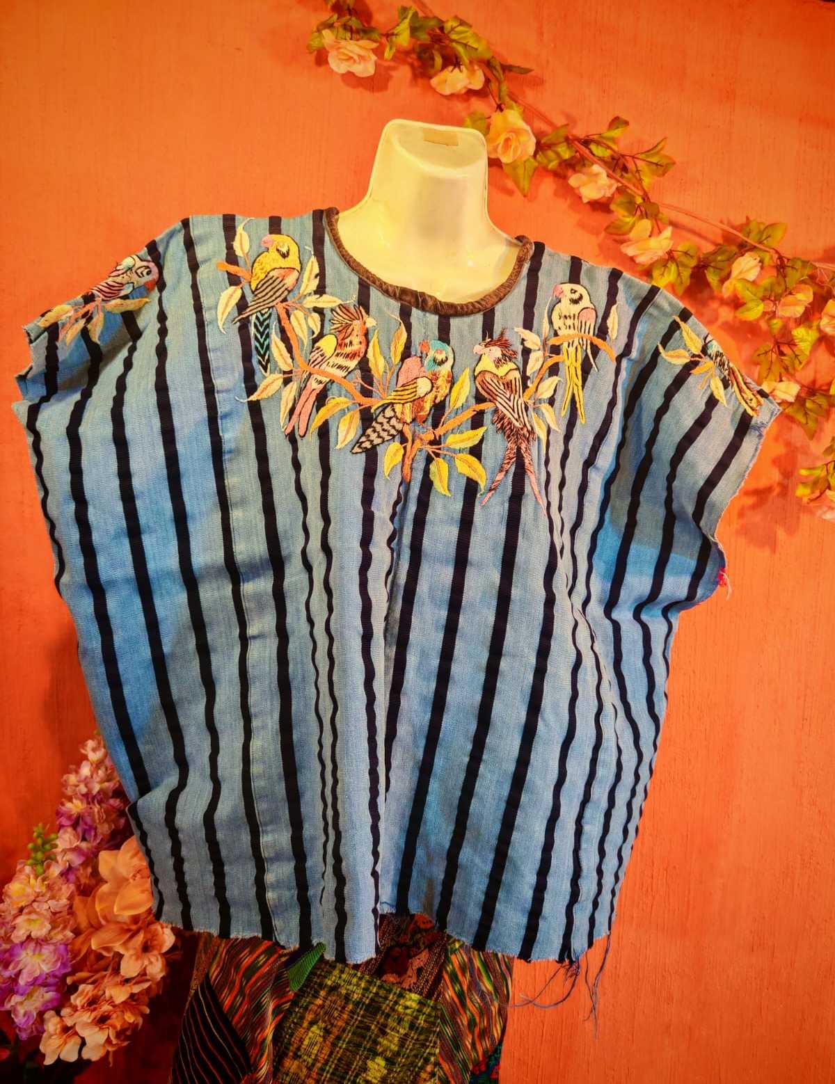 Blue striped Santiago huipil #4-9