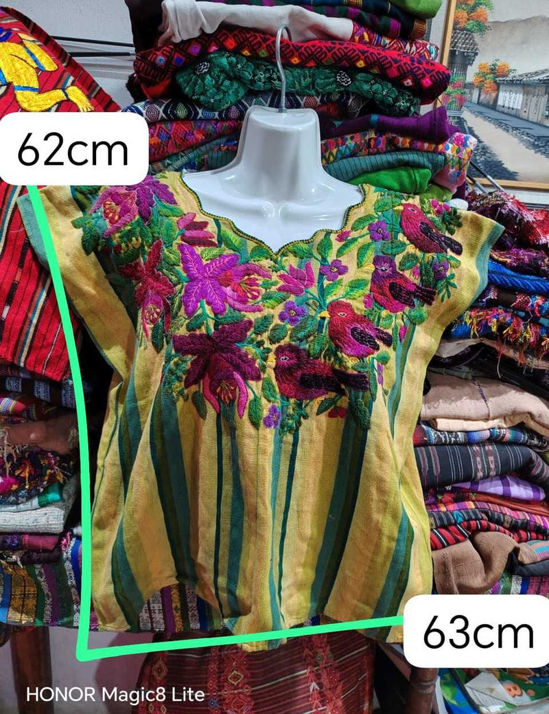 Yellow, berry and green Santiago huipil #5-416
