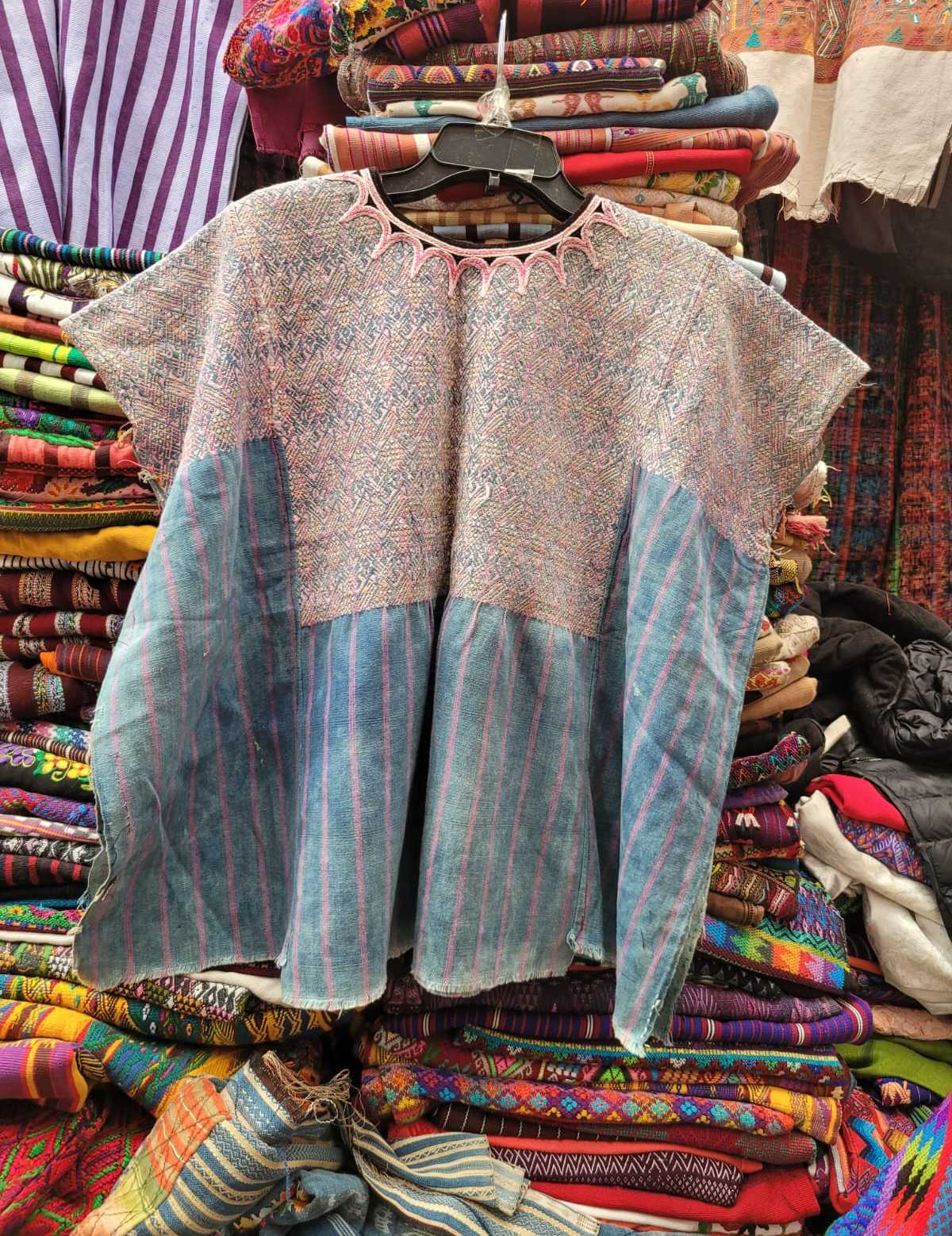 (Reserved for Callie) Blush and faded indigo Xejuyub huipil #3-34