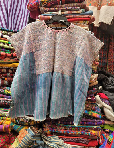 (Reserved for Callie) Blush and faded indigo Xejuyub huipil #3-34