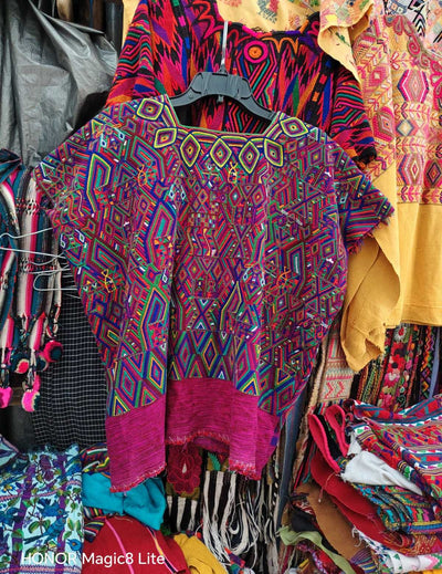 Pink and blue Nebaj huipil #4-166