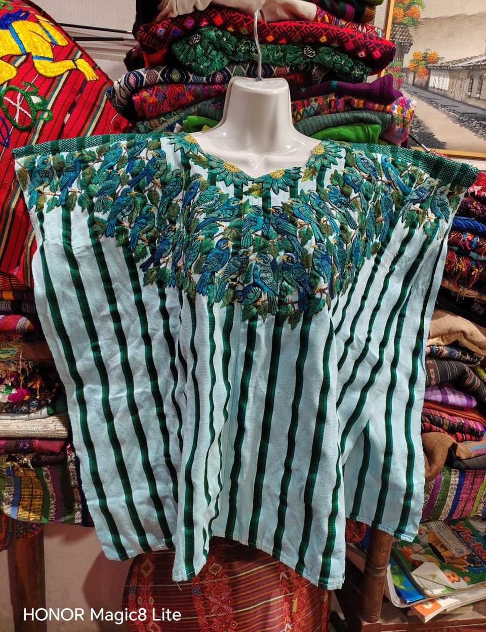 Turquoise and green Santiago huipil #5-403