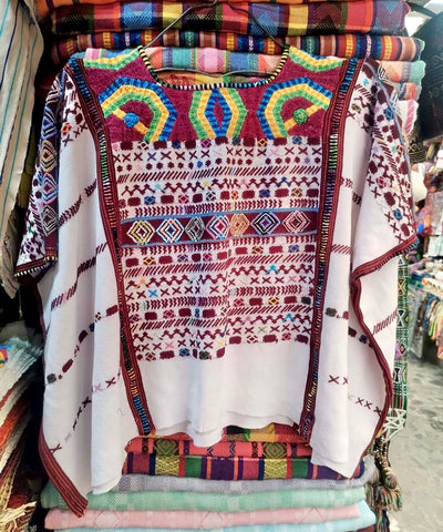 Vintage Guatemalan huipil with handwoven Mayan embroidery