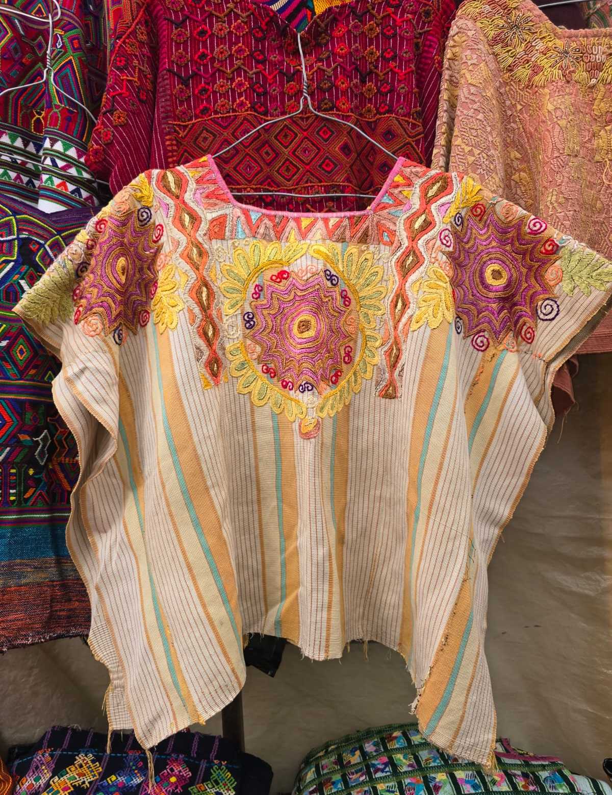 Pink and yellow mandalas Chichicastenango huipil #6-169