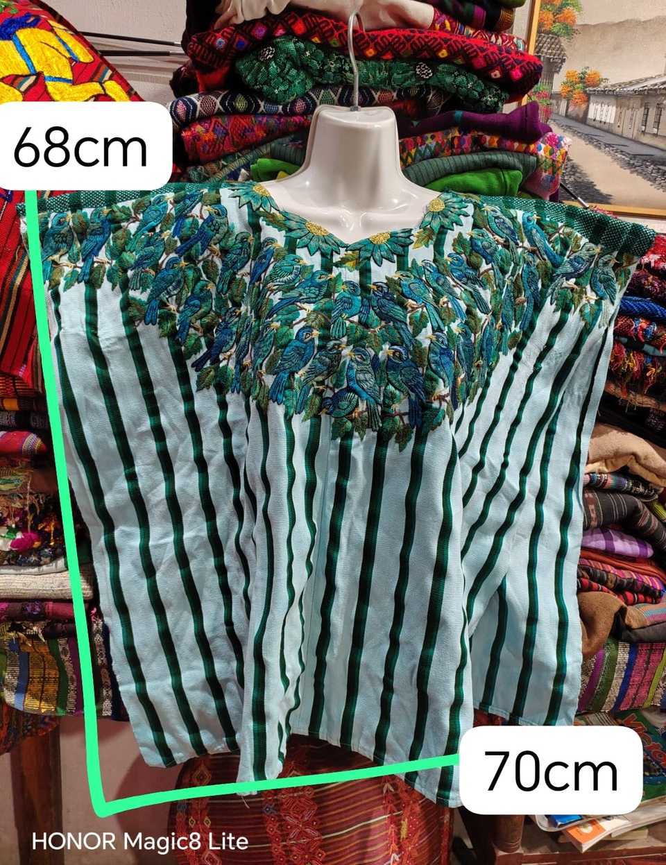 Turquoise and green Santiago huipil #5-403