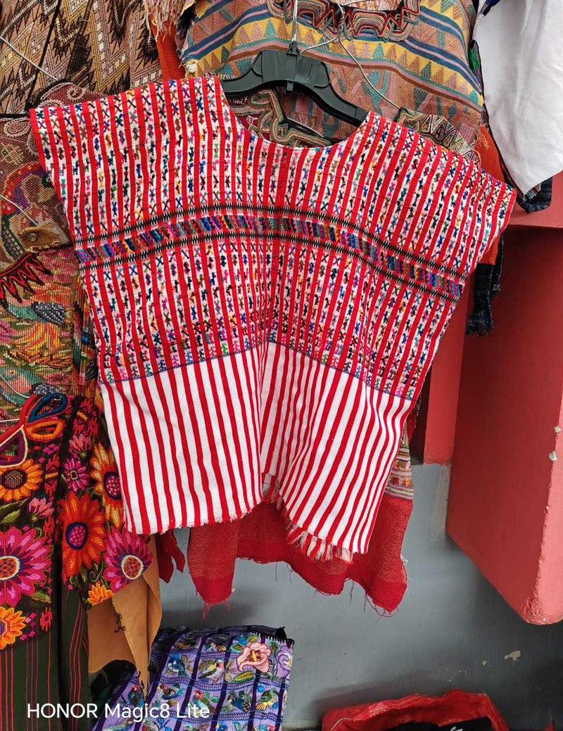 Red candy striped San Lucas huipil #5-179