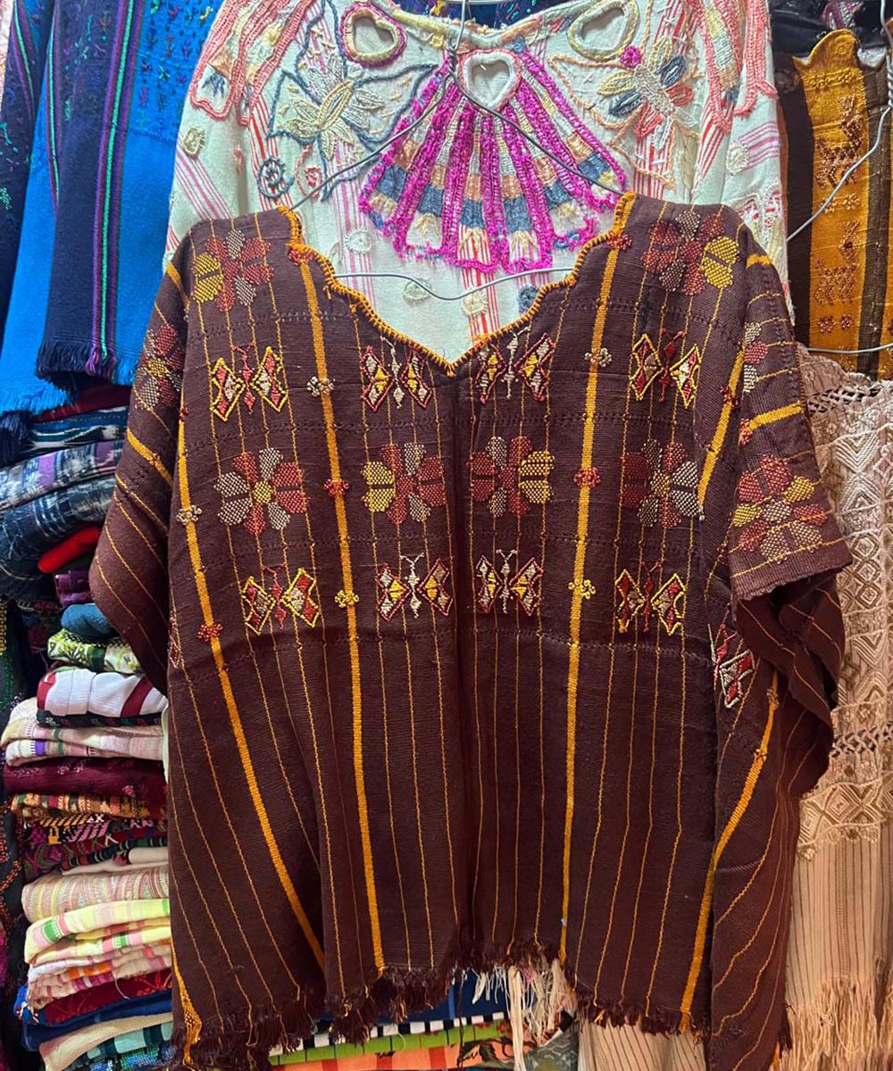 Chocolate brown and gold huipil