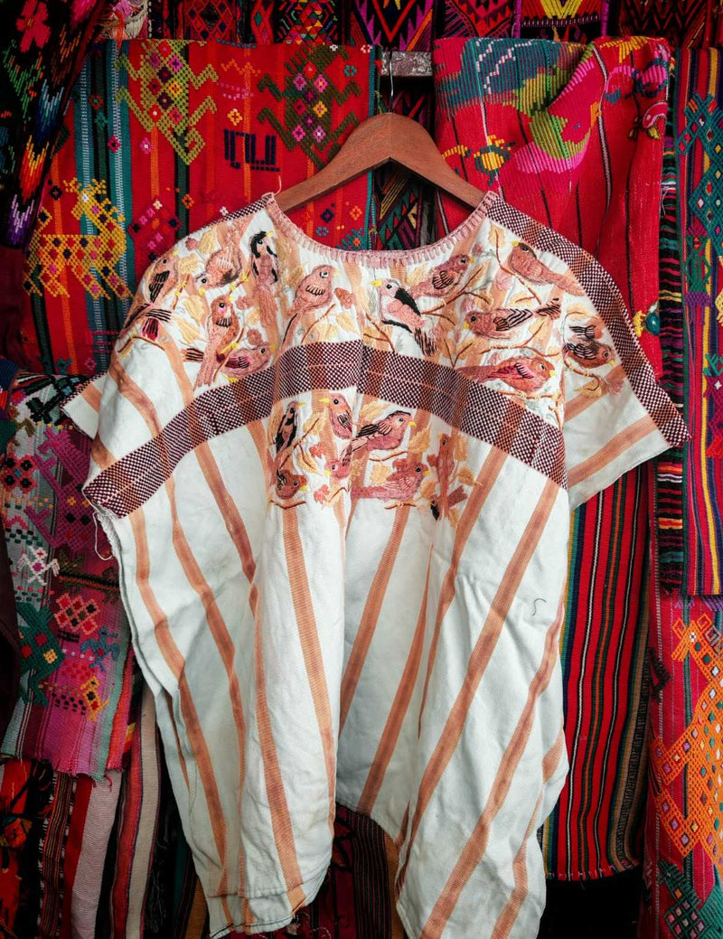 Coral on White Santiago Huipil #6-308