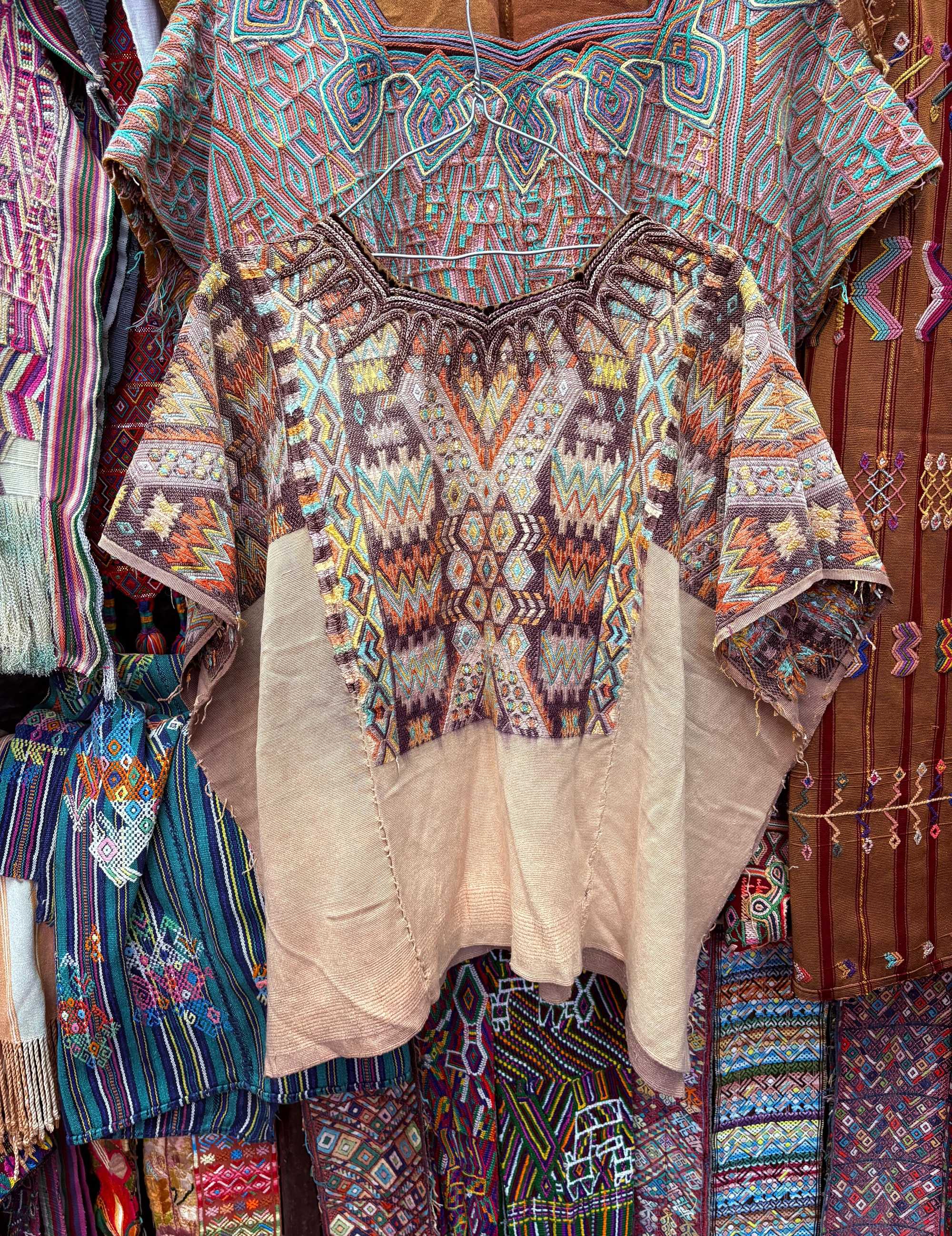 Brown and cream Chichicastenango huipil #3-16