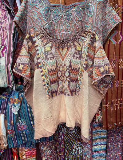 Brown and cream Chichicastenango huipil #3-16