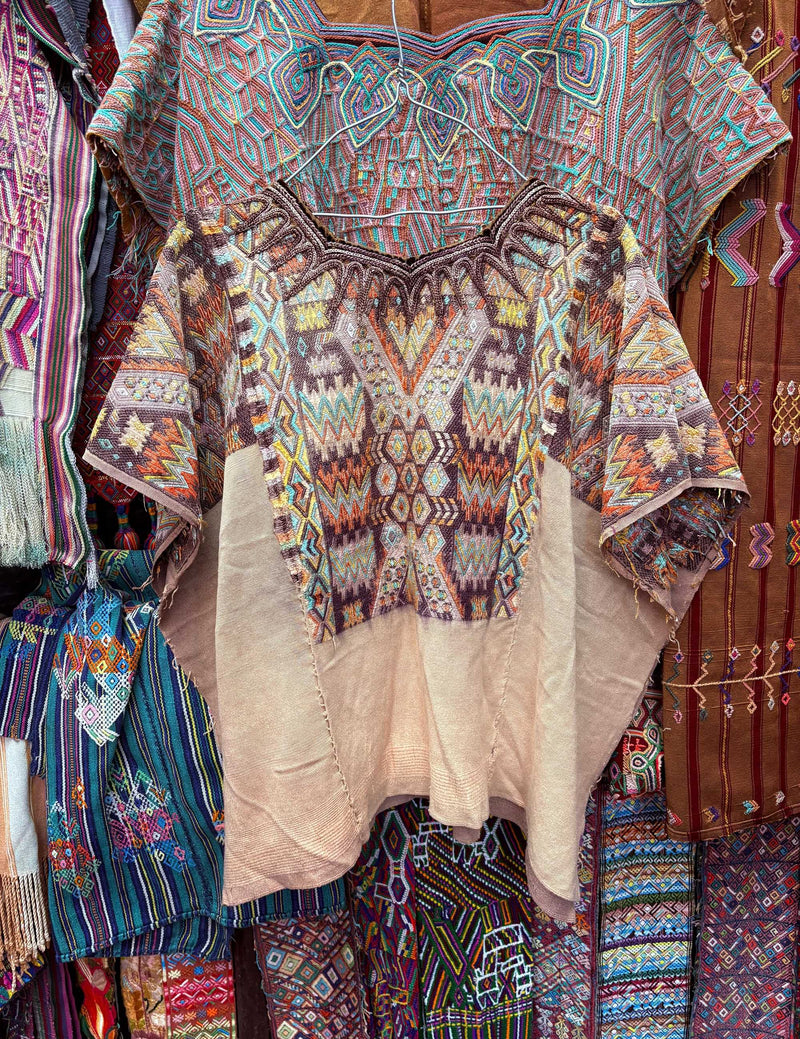 Brown and cream Chichicastenango huipil #3-16